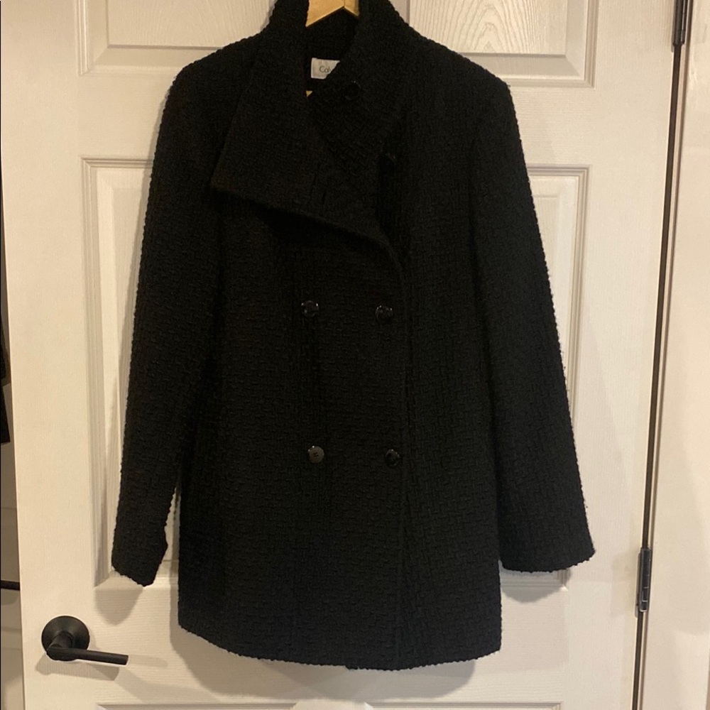 Calvin Klein Black Pea Coat Timeless Wool Blend